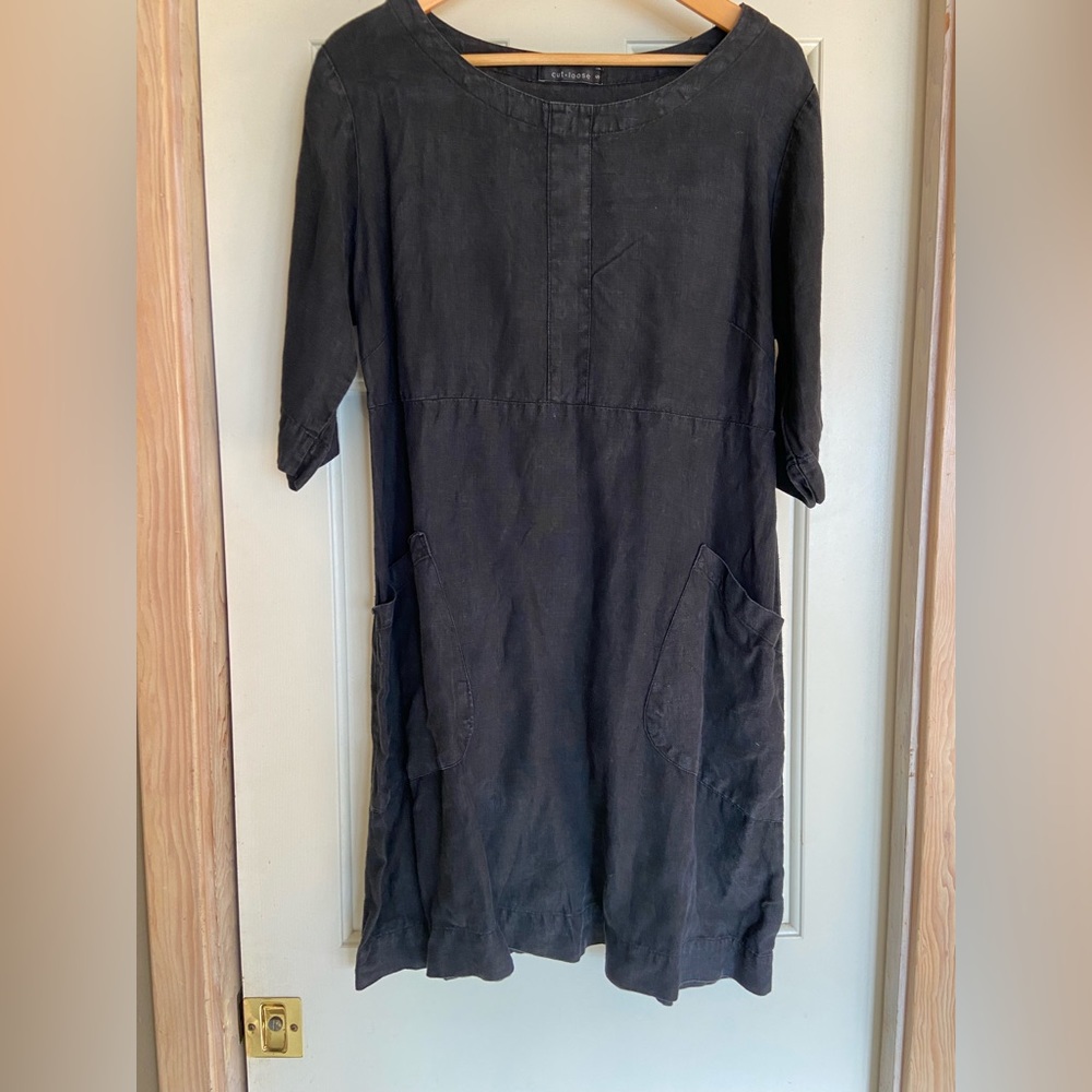 Cut loose Linen Shift Dress Minimalist with Pockets size small